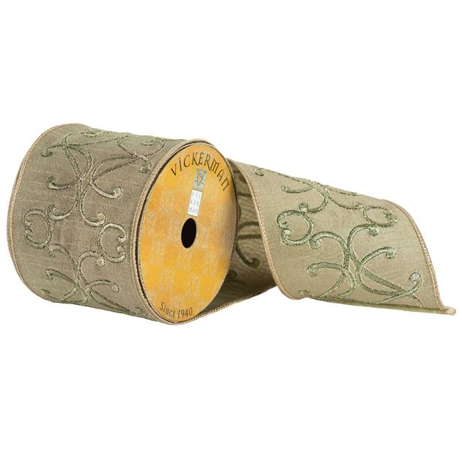 4" x 10yd Green Embroider Scrolls