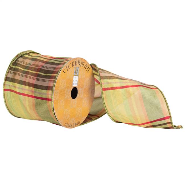 4" x 10yd Light and Dark Grn Red Plaid