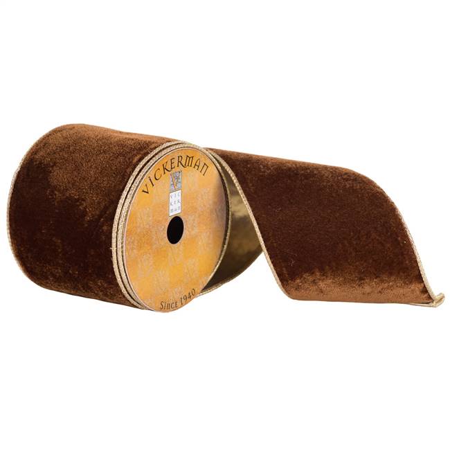 4" x 10yd Brown Plush Velvet Gold