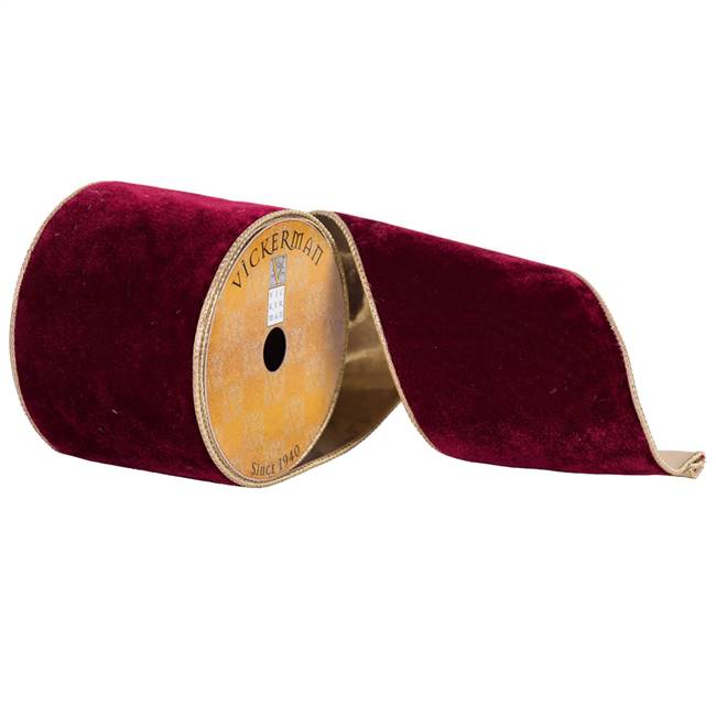 4" x 10yd Ruby Red Plush Velvet Gold