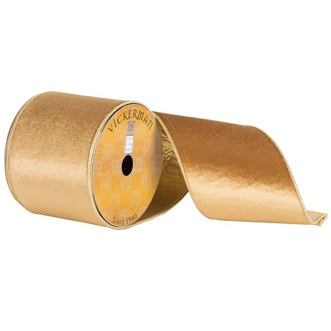 4" x 10yd Gold Plush Velvet Gold Edge