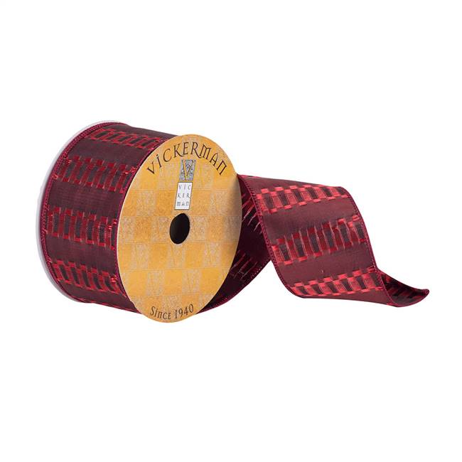 2.5"x10Yd Red Fret Stripe Ribbon