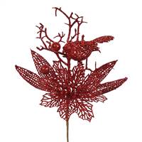 13" Red Poinsettia-Bird Pick 12/Bag