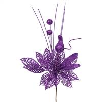14" Purple Poinsettia-Ball Pick 12/Bag