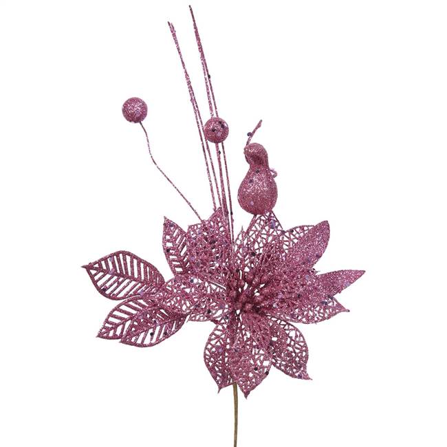 14" Mauve Poinsettia-Ball Pick 12/Bag
