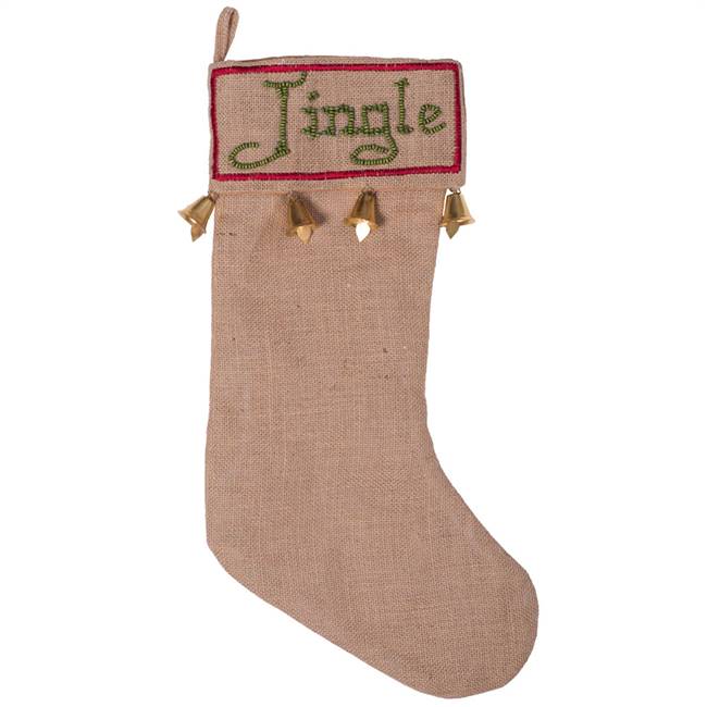 8" x 19" Burlap Jingle Stocking