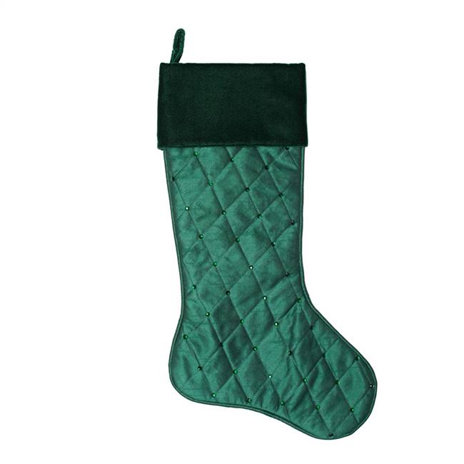 21" Green Quilt Stitch Jewel Stocking