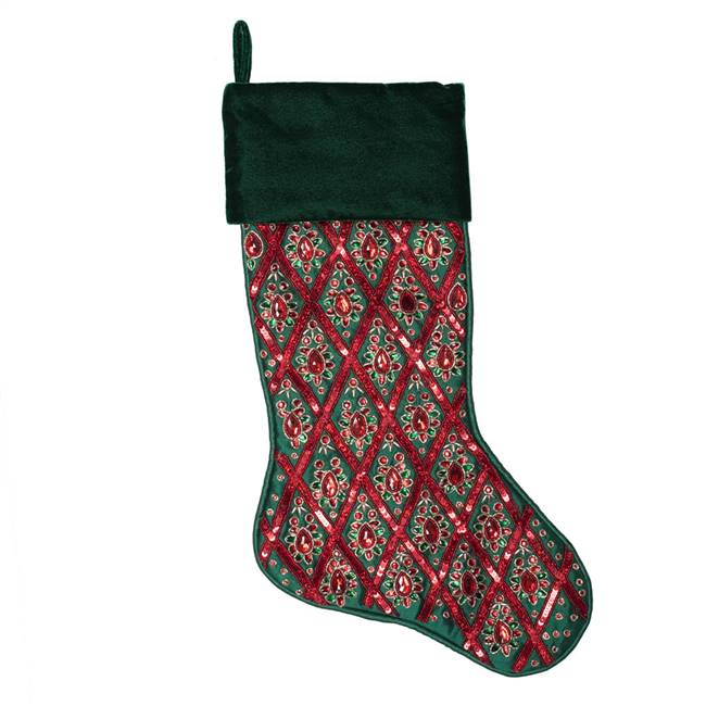 20" Green/Red Sequin Pattern Stocking