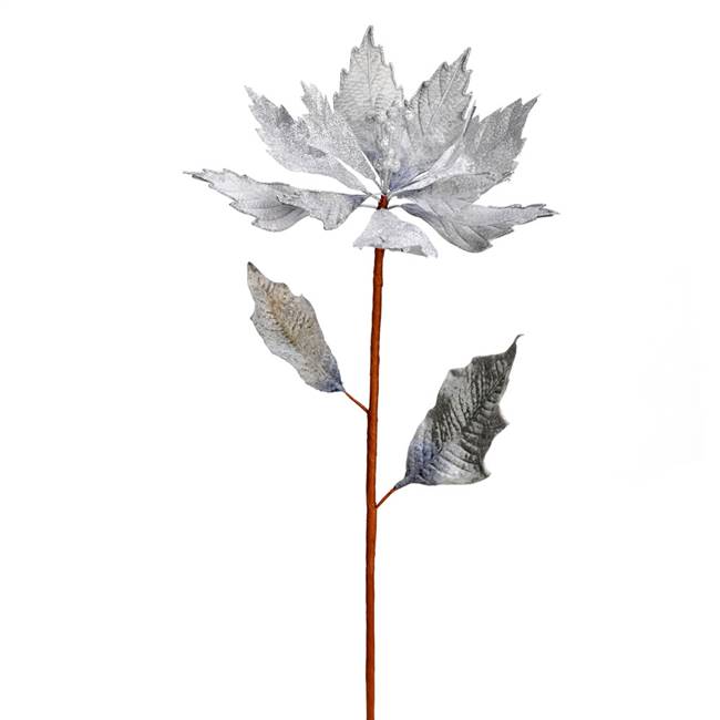 27" Silver Glitter Poinsetta Spray 2/Bag
