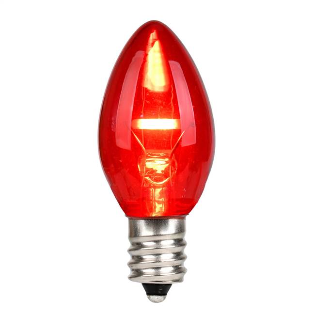 C7 LED Red Glass Transp Bulb 25/Box