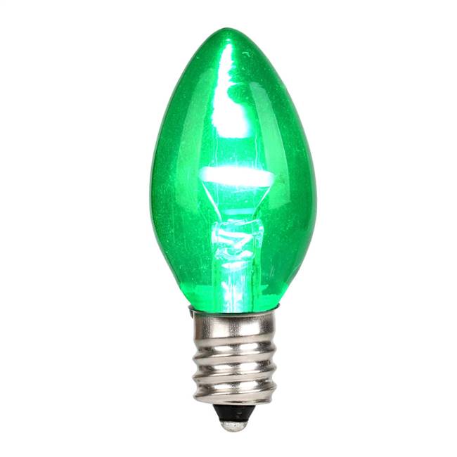 C7 LED Green Glass Transp Bulb 25/Box