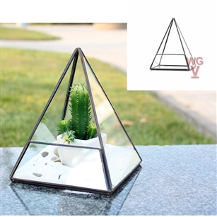 Geometric Glass Terrarium, Pentahedron Pyramid Shape, Black Frame - Width: 5.5", Height: 7.5"