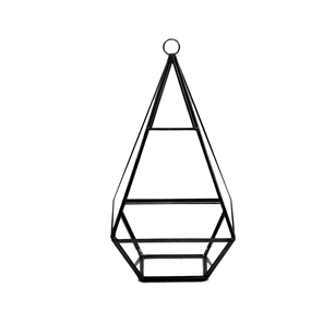 Geometric Glass Terrarium, Nonahedron Raised Tall Pyramid Shape, Black Frame - Width: 5", Height: 9.5"