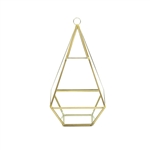Geometric Glass Terrarium, Nonahedron Raised Tall Pyramid Shape, Rustic Gold Frame - Width: 5", Height: 9.5"