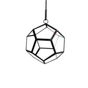 Geometric Glass Terrarium, Undecahedron Tear Drop, Black Frame - Width: 7", Height: 8.75"