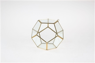 Geometric Glass Terrarium, Dodecahedron, Gold Frame - Width: 5.5", Height: 6"