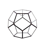 Geometric Glass Terrarium, Dodecahedron, Black Frame, One of the Facet Opens - Width: 9", Height: 7.5"