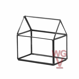 Geometric Glass Terrarium, House, Black Frame - Width: 3.5 x 6", Height: 6"