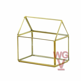 Geometric Glass Terrarium, House, Rustic Gold Frame - Width: 3.5 x 6", Height: 6"