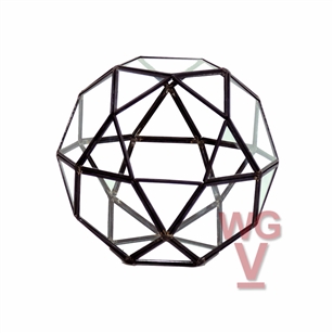 Geometric Glass Terrarium, Icosidodecahedron Complicated Multi-Facet, Black  Frame - Width: 7.5", Height: 7"