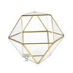 Geometric Glass Terrarium, Cuboctahedron Multi-Facet Ball, Gold Frame - Width: 7.5", Height: 6"