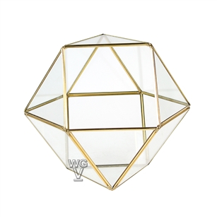 Geometric Glass Terrarium, Cuboctahedron Multi-Facet Ball, Gold Frame - Width: 7.5", Height: 6"