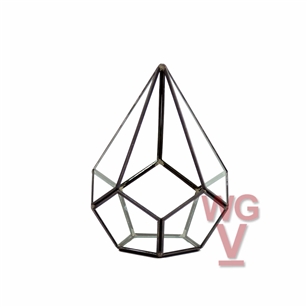 Geometric Glass Terrarium, Undecahedron Tear Drop Sitting, Black Frame - Width: 6", Height: 7.5"