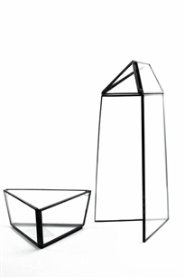 Geometric Glass Terrarium, Tall Triangular Oblisk, Black Frame - Width Approx: 4", Height: 11"