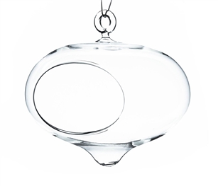 Clear CB Style Hanging Terrarium/Votive Candle Holder Vase. Width: 5", Open: 3"x2.25", Height: 6"