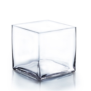 Clear Cube Vase. Open: 8"x8". Height: 8"