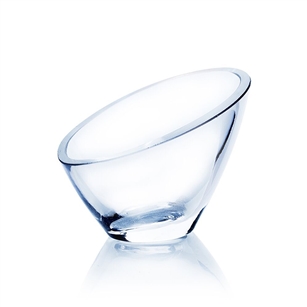 Clear Candle Holder Vase. Slant Long Diameter: 4". Height: 3"x1.5"