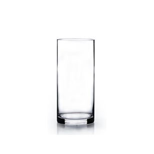 Clear Cylinder Glass Vase. Open: 3. Height: 9.75"