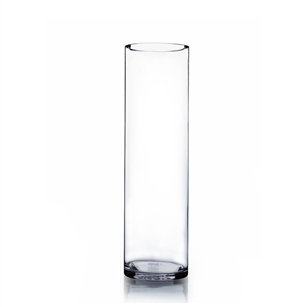 Clear Cylinder Glass Vase. Open: 5". Height: 18"