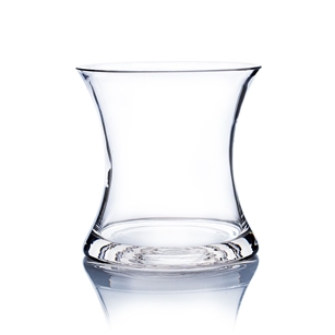 Clear Short Hurricane Concaved Glass Vase. Open: 5.5". Height: 6".