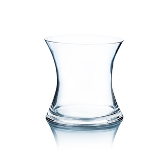 Clear Short Hurricane Concaved Glass Vase. Open: 7". Height: 7"