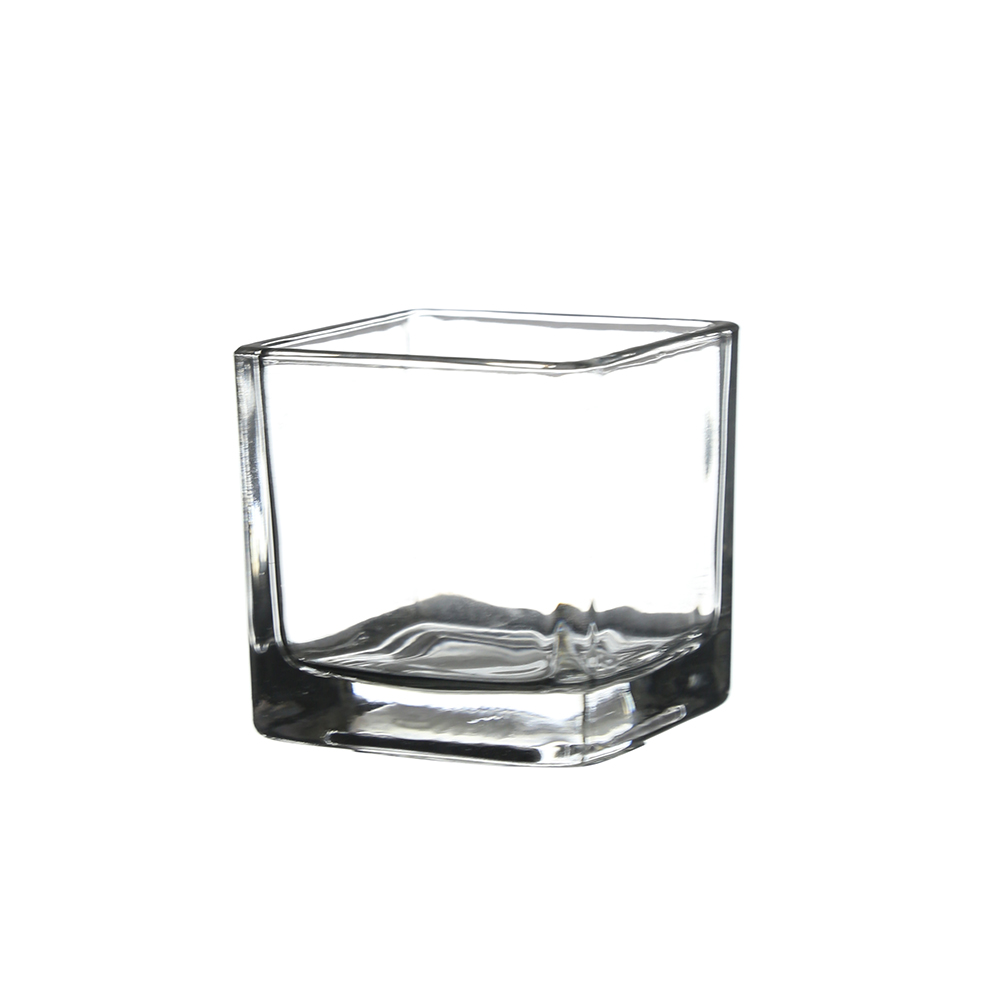 Clear Small Glass Cube / Votive Candle Holder. Open: 2". Height: 2"