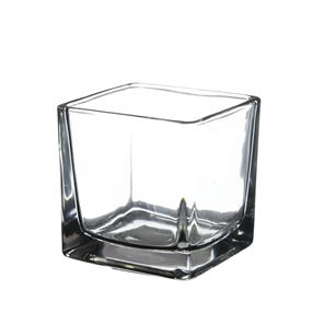 Clear Small Glass Cube / Votive Candle Holder. Open: 3". Height: 3"