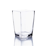 Clear Taper Down Block Vase. Open: 5"x5". Height: 8".