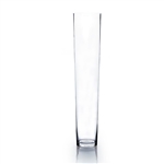 Clear Taper Down Cylinder. WidthxLength: 5". Height: 23. Base: 4".