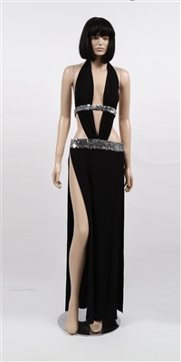 Alexandria - Sequin belt halter dress by Kamala Collection