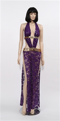 Alexandria - Sequin lace halter dress by Kamala Collection