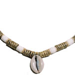 Hemp Necklace with Cowrie and Puca Shells - Bone