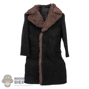 Coat: Alert Line Mens Black Jacket w/Brown Fur Collar