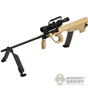 Rifle: Aoshima Ster Aug Sniper Model w/Bipod, Scope - Tan