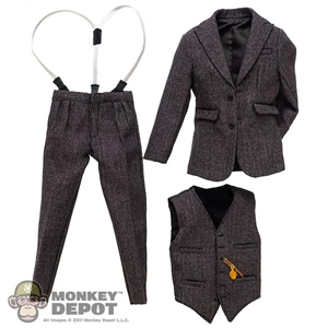 Suit: BCS Mens 3 Piece Grey Tweed-Like Suit w/Suspenders