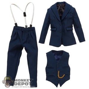 Suit: BCS Mens Dark Blue 3 Piece Suit w/Suspenders