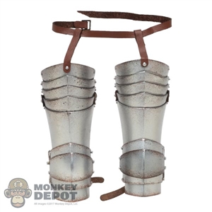 Armor: Coo Models Mens Silver Distressed Upper Leg Armor w/Brown Straps (Metal)
