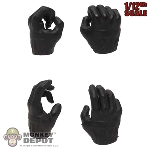 Hands: Coo Models 1/12th Mens Molded Black Gloved Hand Set