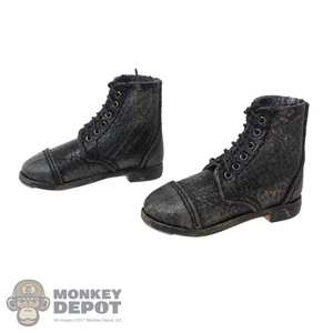 Boots: DiD Mens Short Black Leather-Like Weathered Boots