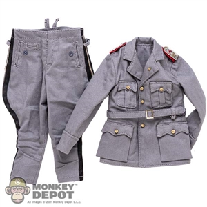 Uniform: DiD Italian WWII Belted Gray Tunic w/ Lapel Pin + Shoulder Boards and Breeches